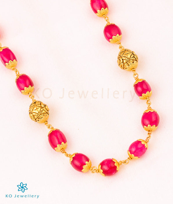 The Red Agate Gemstone Nakkasi Beads Silver Chain