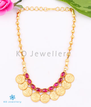 The Prarthana Silver Lakshmi Coin Necklace (Red)