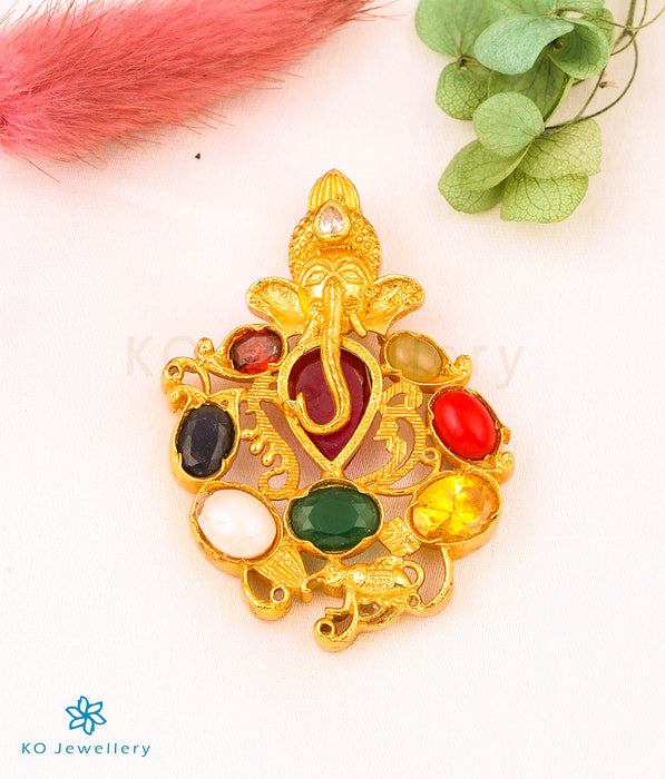 The Kapila Silver Navarathna Ganesha Pendant