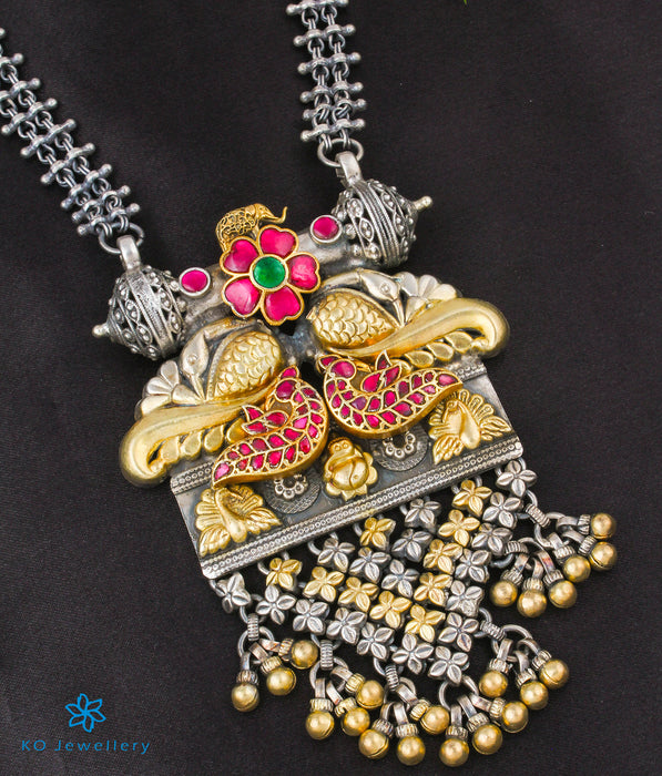 The Suptha Silver Peacock Statement Necklace