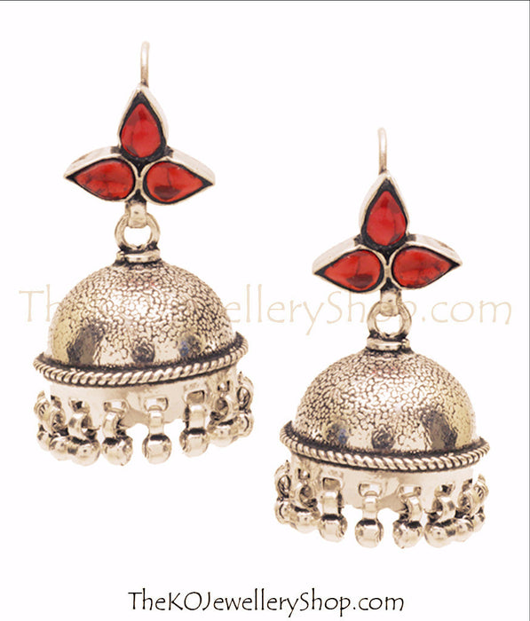 925 sterling silver red glass jhumka  jewellery for women