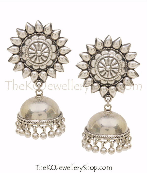 92.5 sterling silver sunflower oxidised hand crafted jhumka