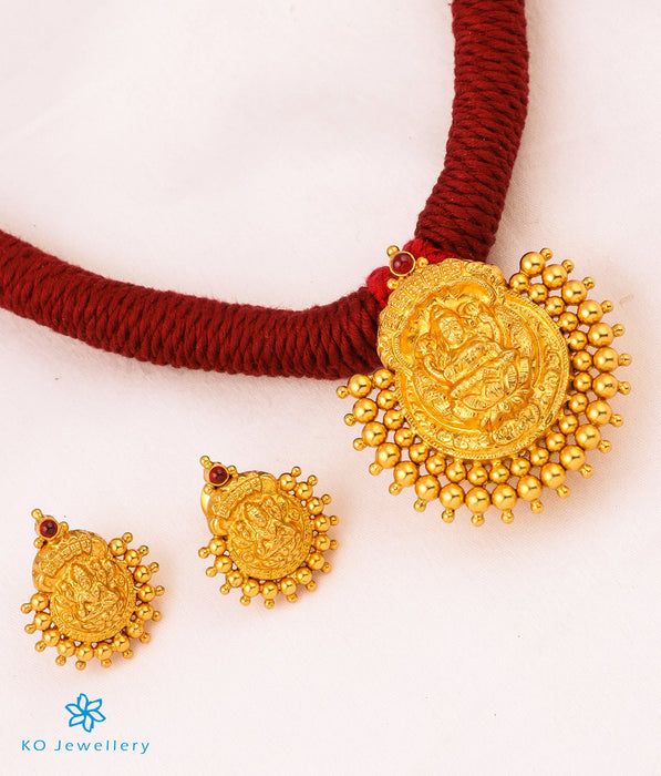 The Avahati Silver Lakshmi Thread Necklace (Maroon)