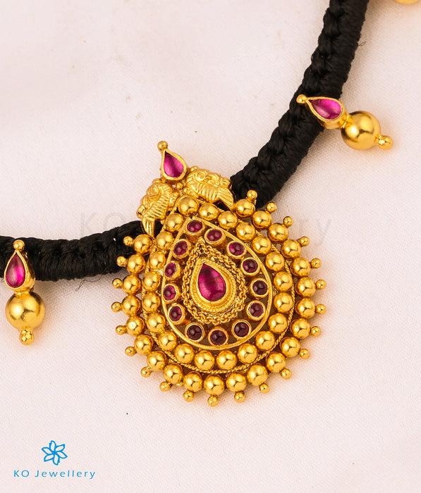 The Manya Silver Ornate Thread Necklace (Black)