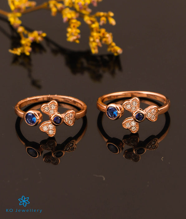 The Dahlia Silver Rosegold Toe-Rings (Blue)