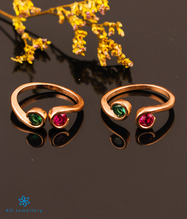 The Hazel Silver Rosegold Toe-Rings (Red/Green)