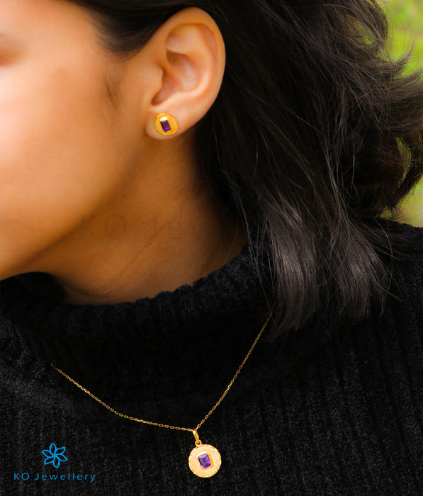 Circular Amethyst Earrings in 22 KT Gold