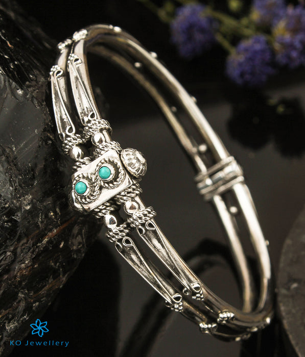 The Lasya Silver Turquoise Kada Bracelet (2 layers/Size 2.4/2.6/2.7)
