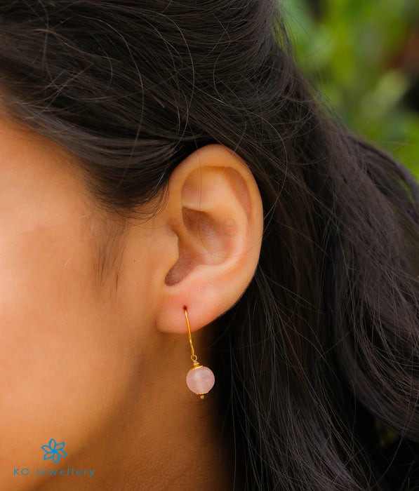 Rose Quartz Drop Earrings in 22 KT Gold