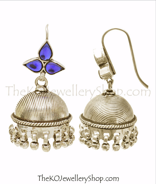 Bridal collection blue glass silver jhumka for women shop online