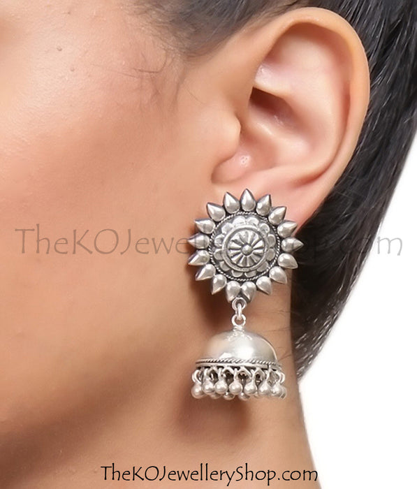 stylish silver floral jhumka casual wear shop online