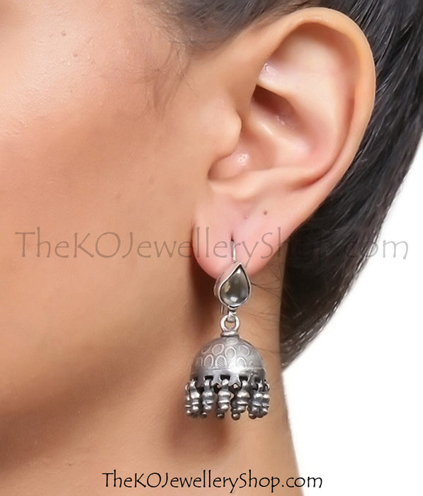 925 sterling Rajasthani silver glass jhumka  jewellery for women