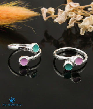 The Anvi Silver Toe-Rings (Pink/ Front open)