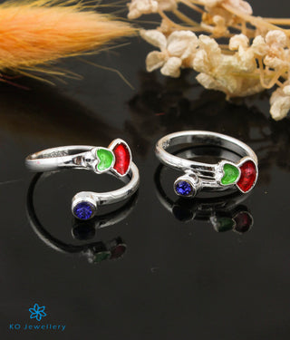 The Shimmer Silver Toe-Rings (Green/Red/ Front open)