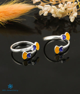 The Shimmer Silver Toe-Rings (Blue/Yellow/ Front open)