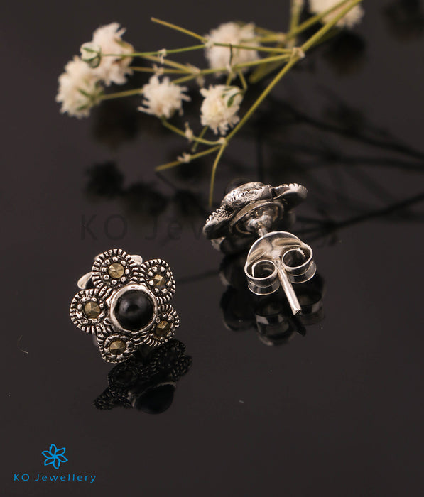 The Flowery Silver Marcasite Pendant Set (Black)