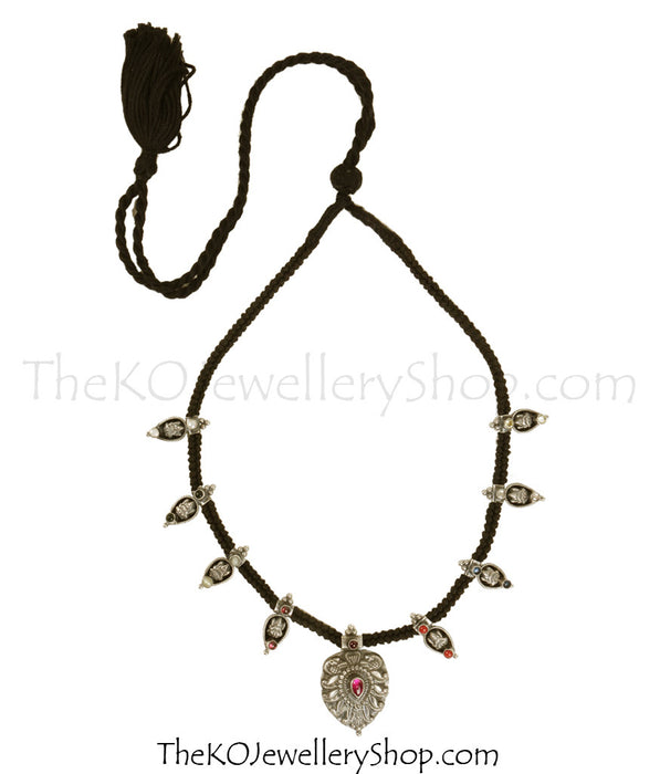 Buy online hand crafted silver navratna necklace for women
