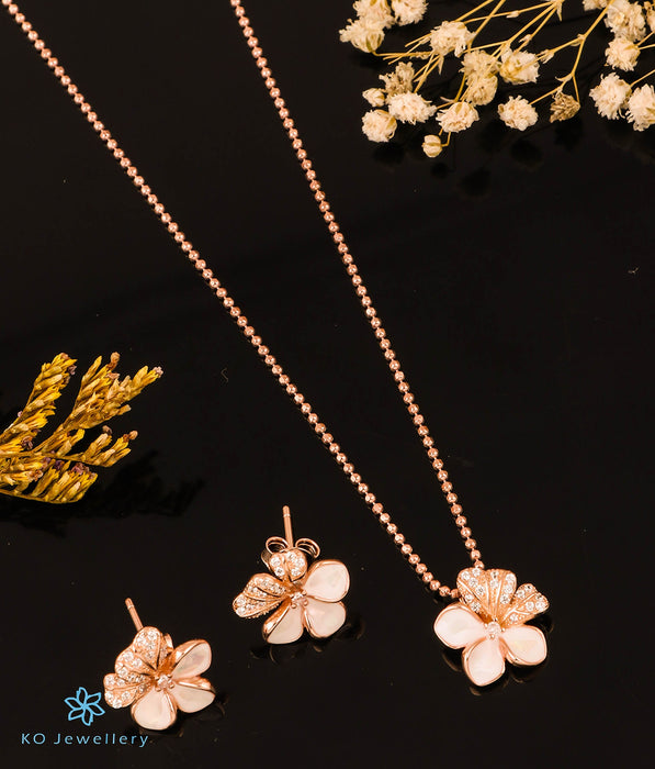 The Sparkling Bloom Silver Rosegold Pendant Set
