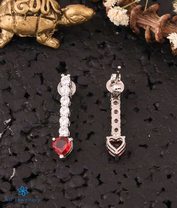 The Sparkling Heart Silver Earrings (Red)