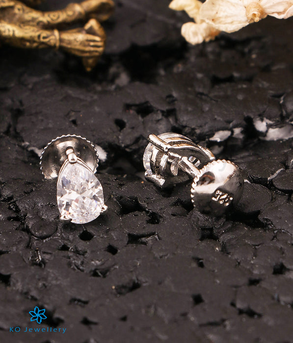The Teardrop Solitaire Silver Earrings