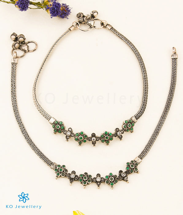 The Nidha Silver Gemstone Anklets (Green)