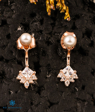 The Precious Pearl Silver Rosegold Front & Back Earrings