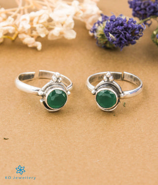 The Sakshi Silver Toe-Rings (Green)