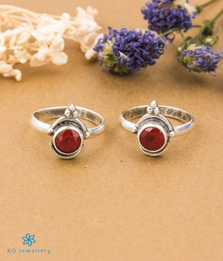 Sakshi Silver Toe-Rings (Red)