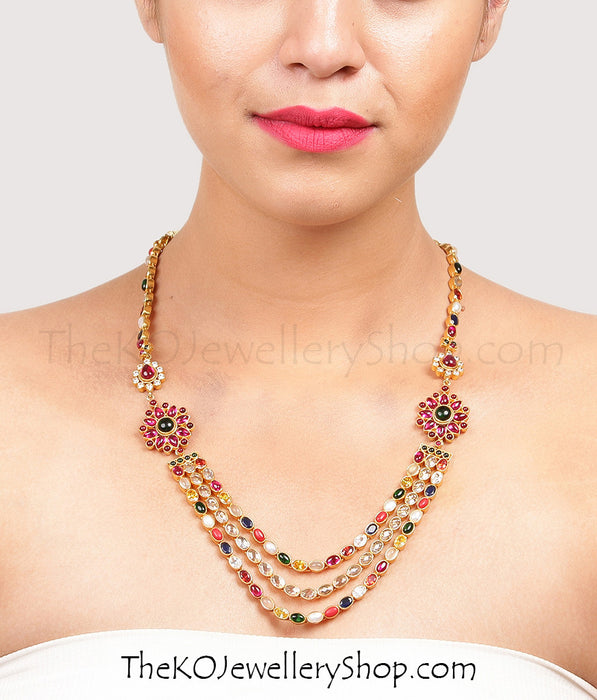 Buy online hand crafted gold dipped silver navratna necklace for women