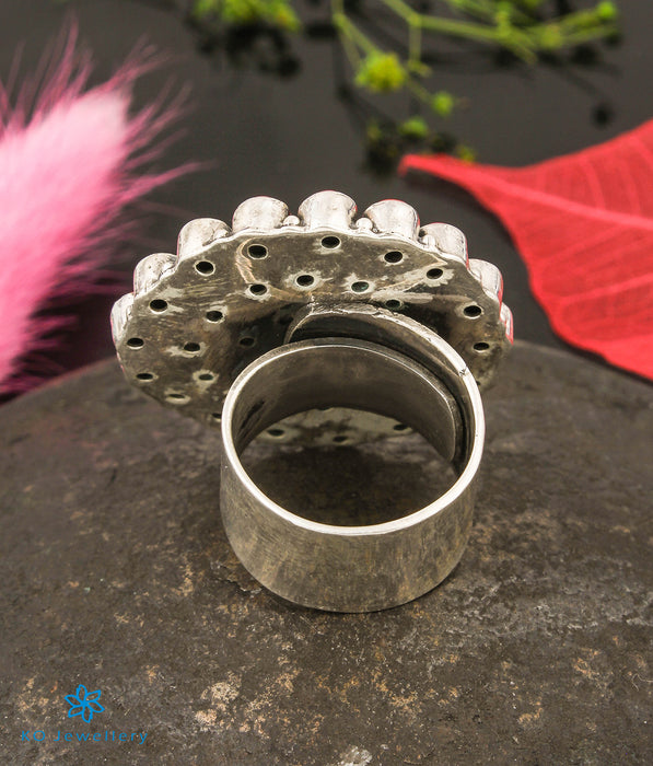 The Amrita Silver Gemstone Cocktail Finger-ring(Coral/Turquoise)