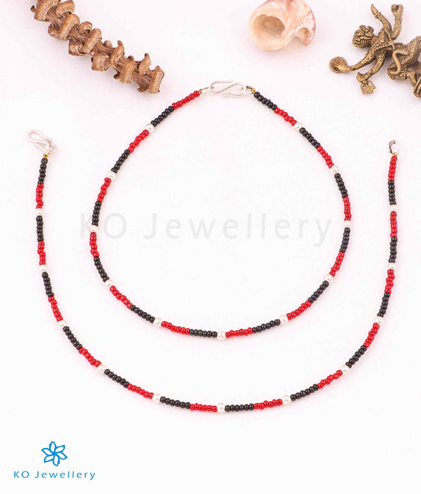 The Red & Black Silver Beads Anklets