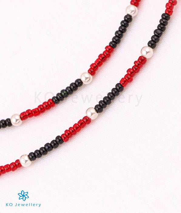 The Red & Black Silver Beads Anklets