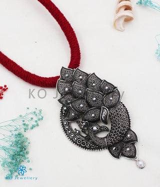 The Kalapin Silver Peacock Thread Necklace (Oxidised)