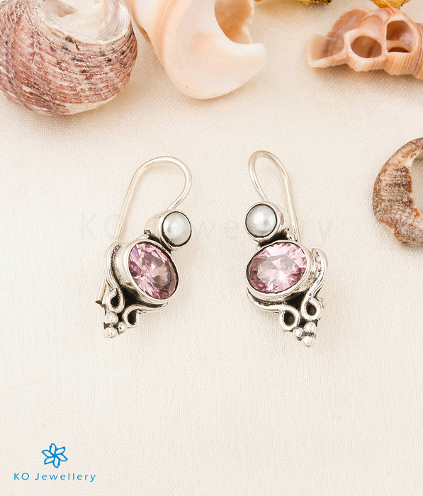 The Devna Silver Gemstone Earrings (Hook/Pink)