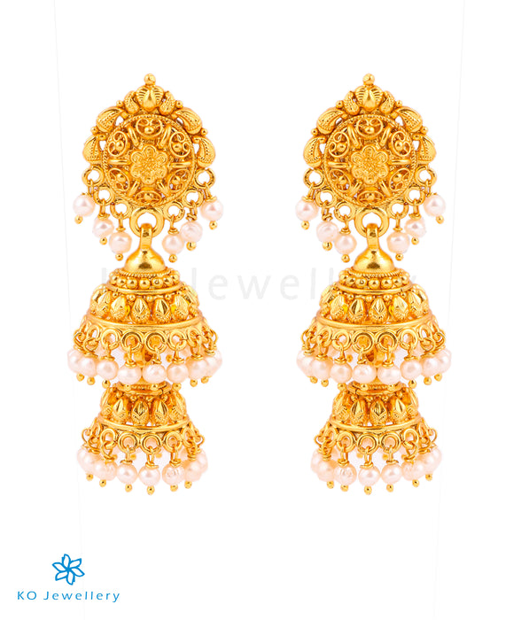 The Sumukh Silver Pearl Jhumkas (Two layers)
