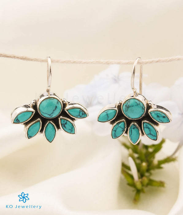 The Prerna Silver Gemstone Earrings (Hook/Turquoise)