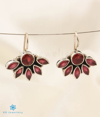The Prerna Silver Gemstone Earrings (Hook/Red)