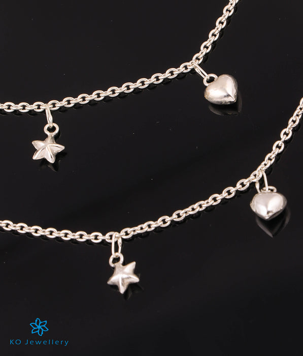 The Star & Hearts Silver Anklets