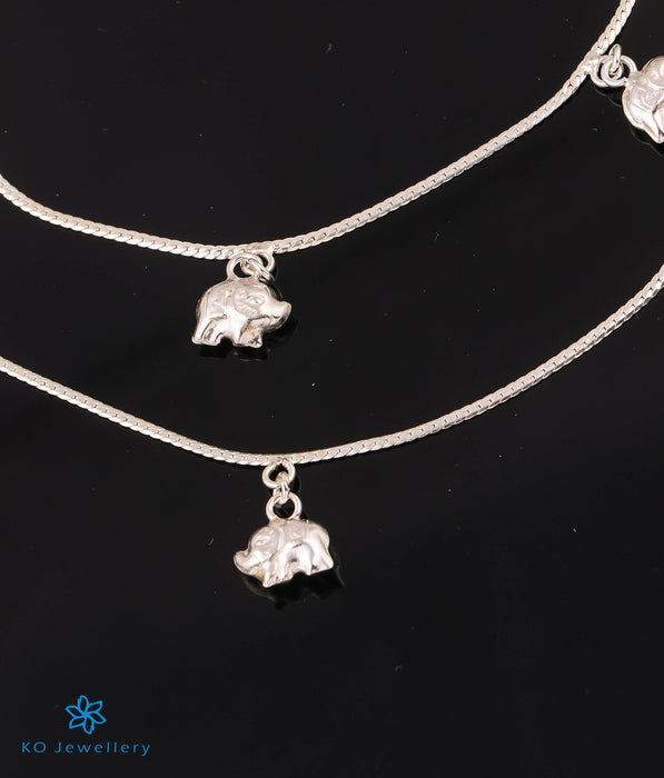 The Ellie Elephant Silver Anklets