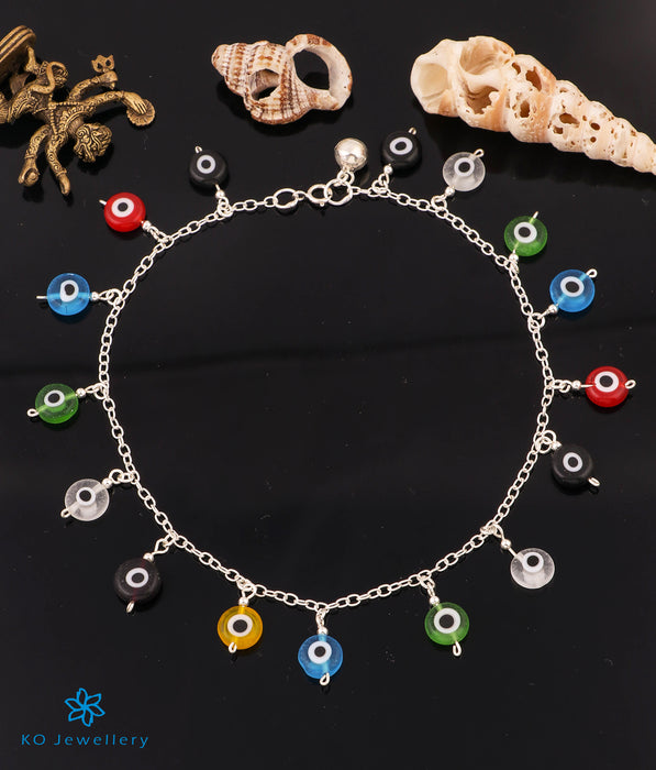 The Multicolour Evileye Silver Anklet- Single
