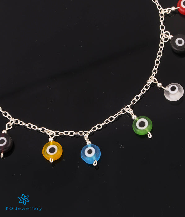 The Multicolour Evileye Silver Anklet- Single