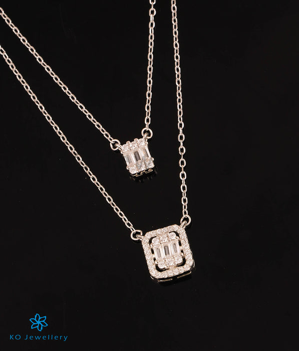 The Square Allure Silver 2 Layered Necklace & Earrings