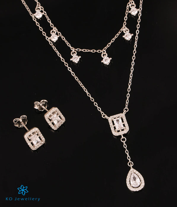 The Bling Silver 2 Layered Necklace & Earrings