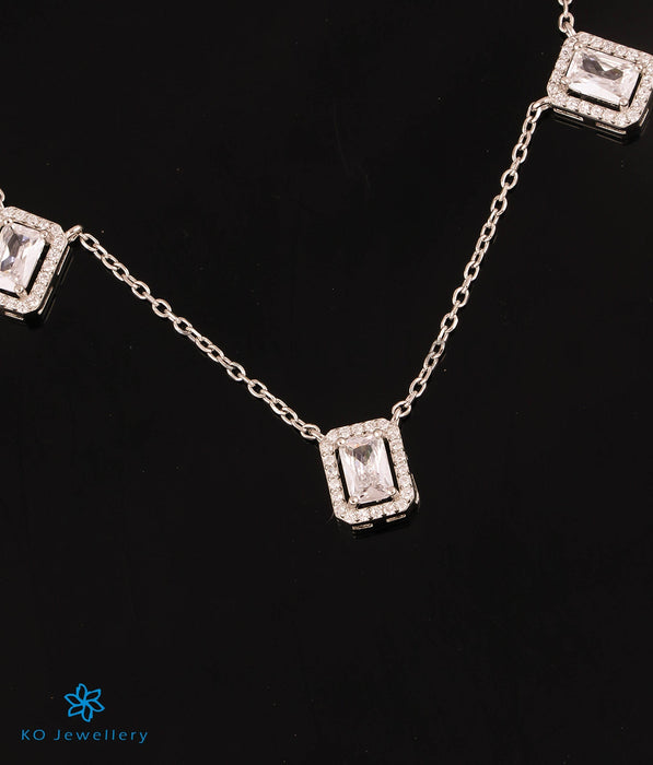 The Square Solitaire Silver Necklace & Earrings