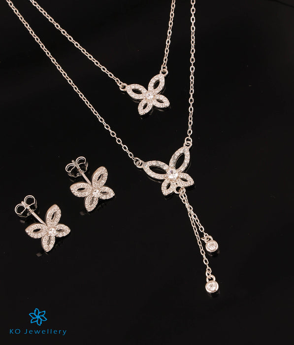 The Joyous Butterflies Silver 2 Layered Necklace & Earrings