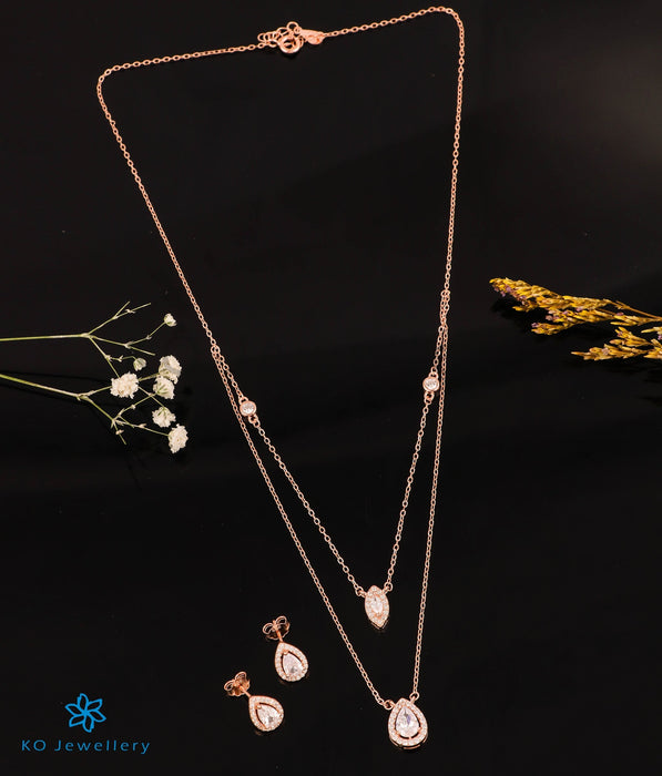 The Charming Silver Rose-gold 2 Layered Necklace & Earrings