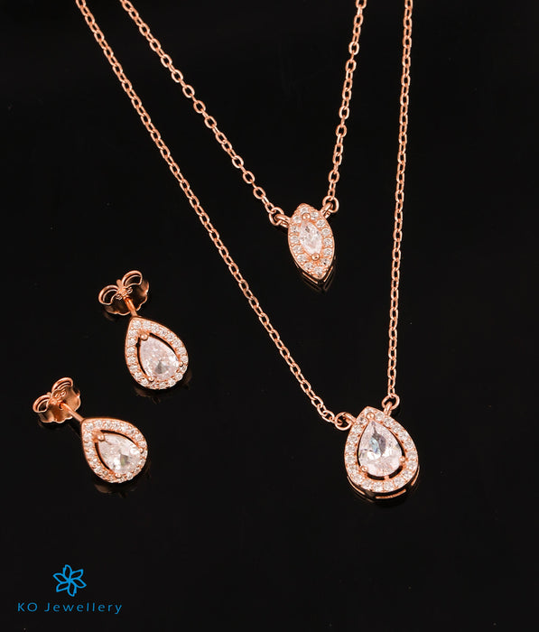 The Charming Silver Rose-gold 2 Layered Necklace & Earrings