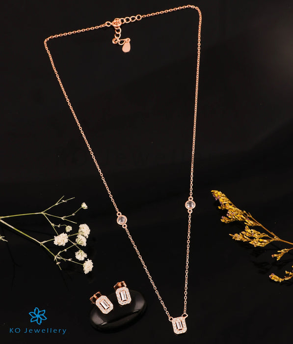 The Embellished Silver Rose-gold Necklace & Earrings