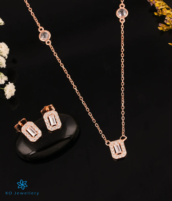 The Embellished Silver Rose-gold Necklace & Earrings
