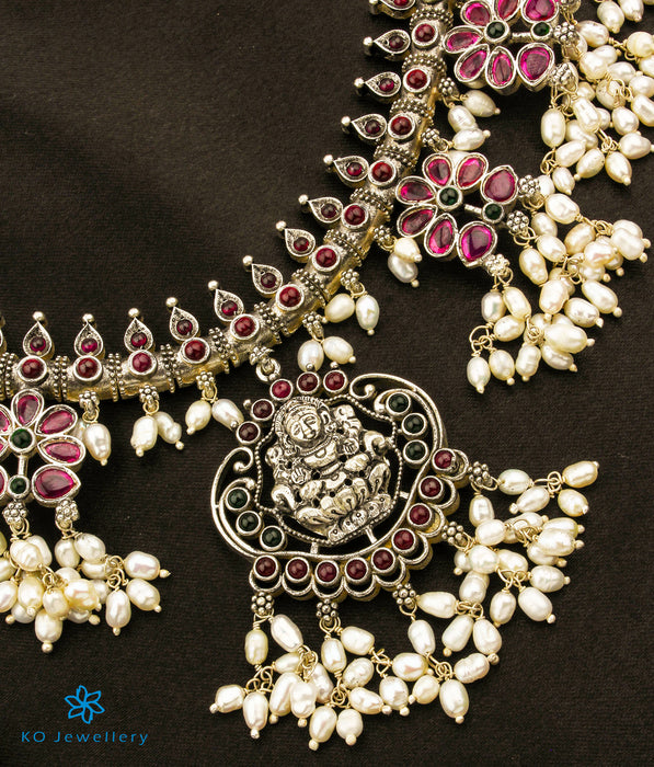 The Bhavika Silver Lakshmi Guttapusalu Necklace (Long)